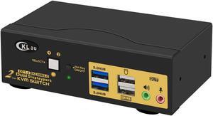 2 Port Dual Monitor KVM Displayport 1.4 with Cables and Extra 2pcs USB 3.0 Hub, DP KVM Switch 2 Monitors 2 Computers with Audio Support 8K@30Hz, 4K@144Hz