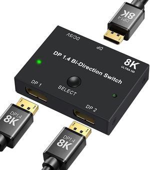 Angusplay DisplayPort Switch 8K Splitter Bidirectional DP 1.4 Switcher 2 in 1 Out/1 in 2 Out Supports 8K@30Hz 4K@120Hz Compatible with PC Host Monitor Laptop etc
