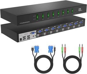 MT-VIKI 8 Port KVM Switch VGA, 1U Rack Mount KVM Switch VGA with Audio & Cables Support OSD/Hotkey/Auto scanning
