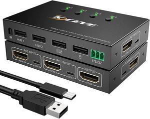 KVM Switch with Serial Port Control, 4K@60Hz 4 in 1 Out HDMI KVM Switcher Box for Share Mouse Keyboard and Monitor, Can Work with Pi-kvm, Compatible with Windows/Linux/Mac System