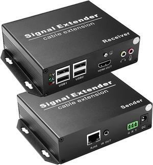 4K HDMI KVM USB Extender Over Cat5e/6/7 up to 120M(394ft), KVM Extender Over IP Zero Latency Support All System, Plug & Play, 4 Ports USB2.0