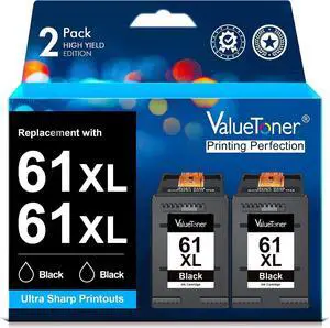 Valuetoner Remanufactured Ink Cartridges Replacement  61XL 61 XL to use with Envy 4500 Deskjet 1000 1056 1510 1512 1010 1055 OfficeJet 4630 Printer (2 Black)