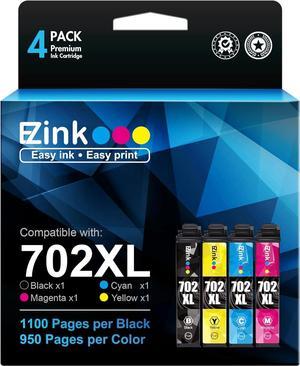 E-Z Ink (TM) Remanufactured Ink Cartridge Replacement for Epson 702XL T702XL 702 T702 to use with Workforce Pro WF-3720 WF-3730 WF-3733 Printer (1 Large Black, 1 Cyan, 1 Magenta, 1 Yellow, 4 Pack)