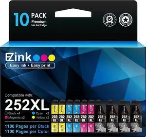 E-Z Ink (TM Remanufactured Ink Cartridge Replacement  252XL 252 XL Ink cartridges Combo Pack for Workforce WF-7110 WF-7710 WF-7720 WF-3640 WF-3620 (4 Large Black, 2 Cyan 2 Magenta 2 Yellow)