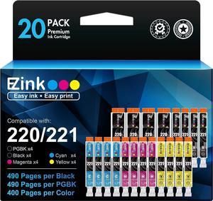 E-Z Ink (TM Compatible Ink Cartridge Replacement for Canon PGI220 PGI-220 CLI221 CLI-221 to use with MX870 MX860 MP620 MP560 MP980 (4 Large Black, 4 Cyan, 4 Magenta, 4 Yellow, 4 Small Black) 20 Pack