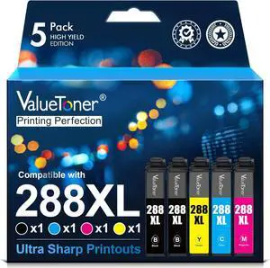 Valuetoner Remanufactured Ink Cartridge Replacement  T288XL T288 XL 288XL 288 XL to use with XP-430 XP-340 XP-440 XP-330 XP-434 XP-446 Printer (2 Black, 1 Cyan, 1 Magenta, 1 Yellow, 5 Pack)