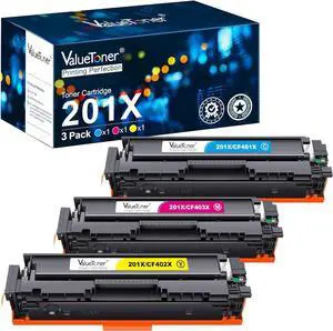 Valuetoner Compatible Toner Cartridge Replacement  201X 201A CF401X CF402X CF403X High Yield for Color Laserjet Pro MFP M277dw M252dw M277 M252 M277n M252n Printer (3-Pack, Cyan Magenta Yellow)