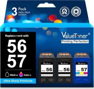 Valuetoner Remanufactured Ink Cartridge Replacement  56 & 57 C9321BN C6656AN C6657AN for Deskjet 5850 5650 5150, Photosmart 7150 7260 7350 7960, PSC 2510 Printer (2 Black, 1 Tri-Color, 3 Pack)