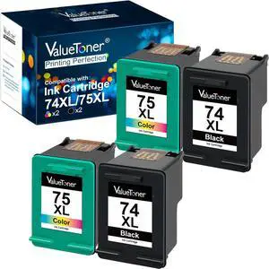 Valuetoner Remanufactured Ink Cartridge Replacement  74XL & 75XL High Yield CB336WN CB338WN for Deskjet D4260 D4280 D4360 Printer (2 Black, 2 Tri-Color) 4 Pack
