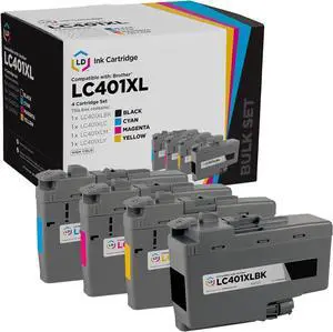 LD Products Compatible Ink Cartridge Replacement  LC401XL High Yield Ink Set (Black, Cyan, Magenta, Yellow, 4-Pack) for use in Printers MFC J1010DW J1012DW J1170DW