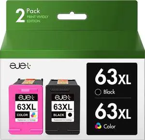 ejet Remanufactured Ink Cartridge Replacement  63 Ink 63XL Compatible with OfficeJet 3830 5255 5258 Envy 4520 4512 4513 4516 DeskJet 1112 1110 3630 3632 2130 2132 Printer (1 HP63 Black, 1 Color)