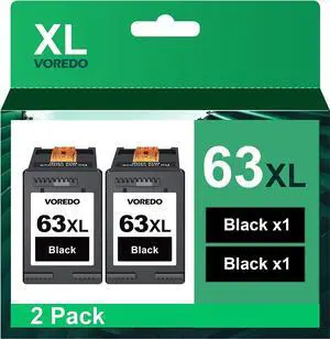 63XL Black Ink Cartridge (2-Pack), Replacement  Ink 63 63XL Black Ink Cartridge  OfficeJet 3830 4650 4655 5200 5255 Envy 4520 4510 4512 5260 DeskJet 1112 3633 3639 F6U62AN,Remanufactured