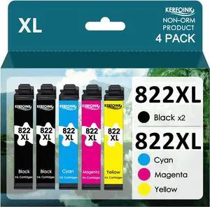 822XL Ink Cartridge Replacement  822 Ink Cartridges 822 XL T822XL for Workforce Pro WF-3820 WF-4820 WF-4830 WF-4833 Printer (2 Black 1 Cyan 1 Magenta 1 Yellow, 5 Pack)