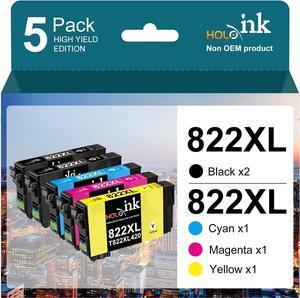 5 Pack 822XL Remanufactured Replacement  822XL Ink Cartridges T822XL  Workforce Pro WF-3820 WF-4820 WF-4830 WF-4833 WF-4834 Printers (2 Black, 1 Cyan, 1 Magenta, 1 Yellow)