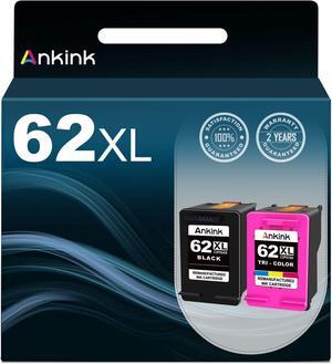 Ankink 62xl Ink cartridges Higher Yield Replacement  62 Ink XL hp62 HP62XL Combo Black Color Envy 7640 5660 5540 7645 5640 7644 OfficeJet 5740 200 250 5745 8040 Printer Tricolor 2 Pack c2p07an