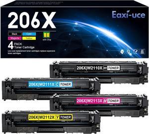 206X Toner Cartridges 4 Pack High Yield (with Chip) Toner Cartridge: Replacement  206X 206A W2110X with Color Pro MFP M283fdw M283cdw M255dw M282nw Printer 206X Set Toner
