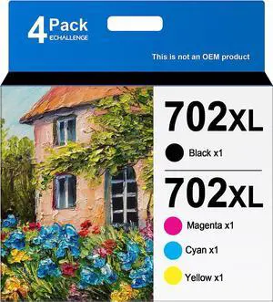702 702XL 4 Pack Ink Cartridges Replacement  702 XL 702XL T702XL to use with Workforce Pro WF-3720 WF-3730 WF-3733 Printer New Upgraded Chips (1 Black, 1 Cyan, 1 Magenta, 1 Yellow)