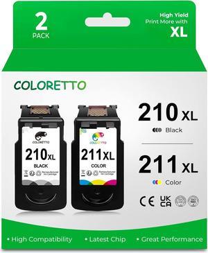 COLORETTO Remanufactured Printer Ink Cartridge Replacement -PG210XL 211XL to use with PIXMA MP230 MP240 MP250 MP260 MP270 MP490 MP495 MX320 MX350 IP2700 IP2702(1 Black+1 Color) Combo Pack