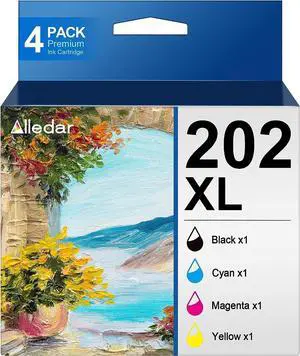 202 Ink Cartridges Combo 4-Pack Remanufactured Replacement  202 Ink Cartridges for Workforce WF-2860 Expression Home XP-5100 Printer (1 Black, 1 Cyan, 1 Magenta, 1 Yellow)