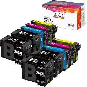 T252 252XL Ink High Capacity Black & Color Cartridge Combo Pack ejet Replacement  252 Ink Cartridges for WF-7720 WF7710 WF-3620 WF-3640(4 Black,2 Cyan,2 Magenta,2 Yellow)10 PCK Remanufactured