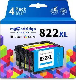 MYCARTRIDGE SUPRINT 822XL Printer Ink Remanufactured Ink Cartridge Replacement  822XL 822 XL T-822 for Workforce Pro WF-4833 WF-3820 WF-4820 WF-4830 WF-4834 Black Color Combo Pack 822XL