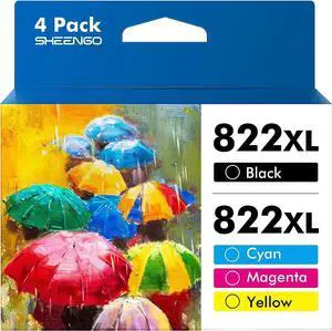 822XL Ink Cartridges Remanufactured  822 T822 T822XL 822 XL Ink Cartridges Combo Pack Work  Workforce Pro WF-3820 WF-4820 WF-4830 WF-4833 (4 Pack: Black, Cyan, Magenta, Yellow)