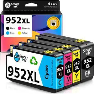 Smart Ink Compatible Ink Cartridge Replacement  952XL 952 XL (4 Combo Pack) to use with OfficeJet Pro 8710 8720 7740 8210 8715 7720 8702 8725 8740 8730 8700 8200 (Black, Cyan, Magenta, Yellow)