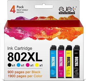 802XL Ink Cartridges Remanufactured Replacement  802 T802 802XL Ink Cartridges Combo Pack  WF-4740 WF-4730 WF-4720 WF-4734 EC-4020 EC-4030 (1 Black, 1 Cyan, 1 Magenta, 1 Yellow)