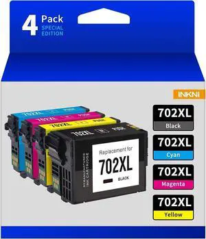 InkNI 702XL Ink Cartridges Combo Pack Remanufactured Replacement  702 XL 702XL High Yield for Workforce Pro WF-3720 WF-3730 WF-3733 Printer (Black, Cyan, Magenta, Yellow, 4-Pack) 702 Ink