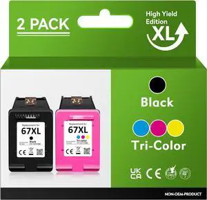 67XL Ink Cartridges Black Color Combo Pack Replacement  67, Ink 67,for Envy 6055e 6000, for DeskJet 2755e 2700 4155e 4100 6055 6455e 6400 4100e 2700e 6455 4155 2742e 2755 Printer(2-Pack)