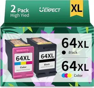 64XL Ink Cartridges Combo Pack Replacement  64 XL 64XL Ink Work  Envy Photo 7855 7155 7858 7800 6255; Envy Inspire 7950e Tango Series HP64 HP64XL Printer (1 Black, 1 Tri-Color)
