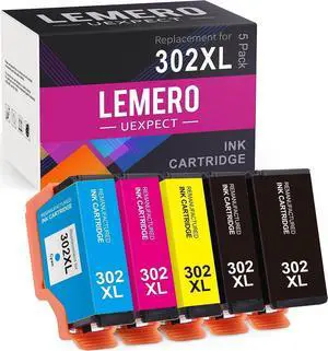 LemeroUexpect Remanufactured Ink Cartridge Replacement  302XL Ink Combo Pack 302 XL T302XL for Expression Premium XP-6000 XP-6100 Printer (Black Photo Black Cyan Magenta Yellow, 5-Pack)