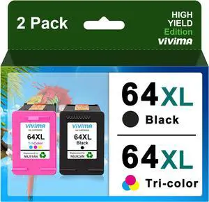 64XL Ink Cartridges Black and Tri-Color Combo Pack Remanufactured  Ink 64 64XL for Envy Photo 7858 7855 7155 6255 6252 7120 6232 7158 7164 Envy Inspire 7950e Tango Series Printer(2 Pack)