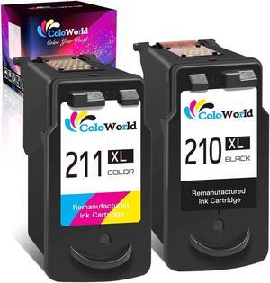 ColoWorld Remanufactured 210XL Ink Cartridge Combo Pack Replacement  PG-210 XL 210XL CL-211 XL 211XL (1 Black + 1 Tri-Color) for PIXMA MP240 MP480 IP2702 MP495 MX410 MX340 Printer