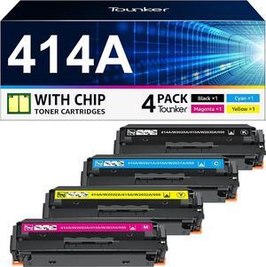 (with Chip) 414A Toner Cartridges 4 Pack Replacement  414A Toner with Chip 414X W2020A Work  Color Laserjet Pro MFP M479fdw M479fdn M454dw M454dn M480f Printer (Black Cyan Yellow Magenta)