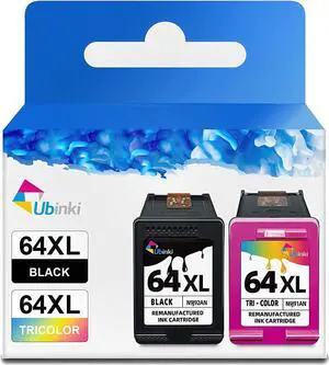 Ubinki 64XL Ink Cartridge Black Color Combo Pack Replacement  Ink 64 XL HP64 HP64XL Applicable for Envy 7855 7155 7858 7800 7955e 7958e 6200 6255 7830 7864 7120 Tango Ink X Printers(2-Pack)