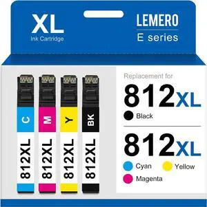 LEMERO Remanufactured 812XL Ink Cartridges Combo Pack Replacement  812XL Ink Cartridges 812 XL T812XL for Workforce Pro WF-7840, WF-7820, WF-7310, EC-C7000 Printer (BK/C/M/Y, 4-Pack)