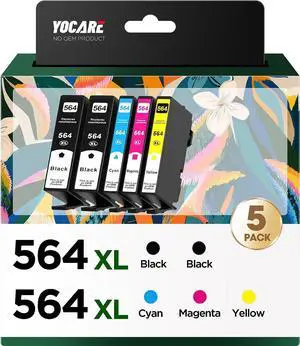 Yocare 564XL High-Yield Ink Cartridges (5-Pack), Replacement  564 Combo Pack, Compatible Photosmart 5520 6520 7510 7520 DeskJet 3520 Premium C309A C410A Printer (2BK/C/M/Y)