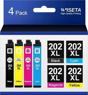 202XL 202 Ink cartridges High Capacity Black & Standard Color - 4 Pack Remanufactured Ink WISETA Replacement  202XL 202 XL Ink Cartridges for Workforce WF-2860 Expression Home XP-5100 Printer