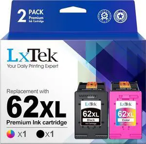 LxTek Ink Cartridge Replacement  62XL 62 XL to Compatible with Envy 5540 5660 7645 5642 5542 5643 5640 7644 OfficeJet 250 5740 200 5745 Printer (1 Black,1 Tri-Color, 2 Pack)