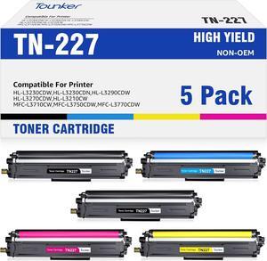 Tounker TN227BK/C/M/Y High Yield Toner Cartridges 5 Pack Compatible Replacement for TN227 TN227BK TN-227 TN223 TN223BK for HL-L3290CDW MFC-L3770CDW HL-L3210CW HL-L3270CDW MFC-L3710CW Printer