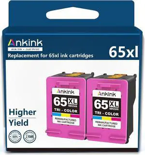 Ankink Higher Yield 65XL 65 XL Color Ink Cartridge Replacement  65 HP65 XL HP65XL Fit for Envy 5055 5000 5052 5070 5014 5010 DeskJet 3755 3700 3752 2600 2622 2652 2655 2640 Printer (2 Tri-Color)