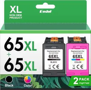 Eudul Remanufactured Ink Cartridges Replacement  Ink 65 65XL Work for Deskjet 3755 3772 3700 3722 3752 2600 2622 Envy 5055 5000 5070 5052 5012 5014 Printer (1 Black, 1 Tri-Color, 2 Pack)