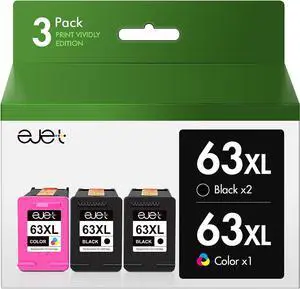 ejet 63XL Ink Cartridges Black and Color Replacement  Ink 63 63XL 63 Ink Cartridges  Printers OfficeJet 3830 4650 5255 Envy 4520 4512 Deskjet 1112 3634 5200, 2 Black, 1 Tri-Color. 3 Pack