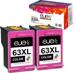 63XL Color Ink Cartridges High-yield Replacement  Ink 63 63XL 63 XL ejet 63 Color Ink Cartridges  printers OfficeJet 3830 Envy 4520 4512 Officejet 4650 5255 Deskjet 1112 3634 3632 (2 Pack)