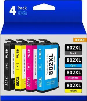 802XL Ink Cartridges Combo Pack Remanufactured Repalcement  802XL T802XL 802 XL Ink for Workforce WF-4730 WF-4734 WF-4740 WF-4720 EC-4020 EC-4030 EC-4040 Printer 4 Pack 802 Ink Cartridges