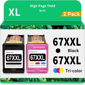 67XL Ink Cartridges Black Color Combo Pack Remanufactured Ink Cartridge Replacement  67 Ink for Envy 6055e 6055 6455e 6458e Envy Pro 6455 DeskJet 2700 2700e 2755e 4155e(2 Pack) HP67 HP67XL