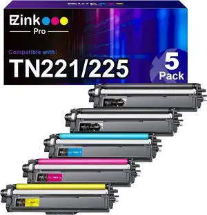 E-Z Ink Pro Compatible Toner Cartridges Replacement  TN221 TN225 to Use with HL-3170CDW MFC-9130CW MFC-9330CDW HL-3180CDW HL-3140CW Printer (2 Black, 1 Cyan, 1 Magenta, 1 Yellow, 5 Pack)
