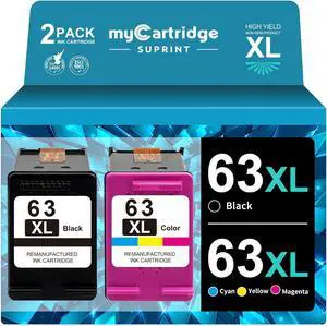 MYCARTRIDGE SUPRINT 63XL Ink Cartridges Black Color Combo Pack Remanufactured Ink Cartridge Replacement  63XL 63 XL for OfficeJet 5255 4650 3830 5258 4652 Envy 4520 4512 Printer 63 Ink