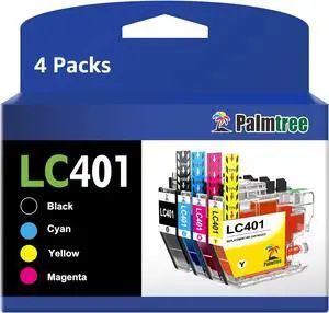 Palmtree LC401 Compatible Ink Cartridge Replacement  LC401 LC 401 LC401XL LC401 XL to use with Brother MFC-J1010DW MFC-J1012DW MFC-J1170DW Printer (Black,Cyan,Magenta,Yellow, 4 Combo Pack)